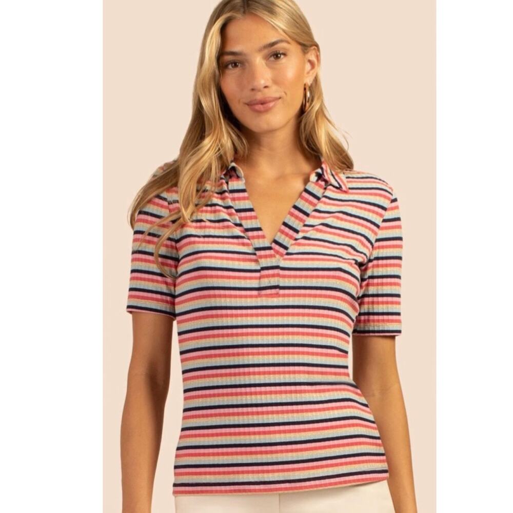 Trina Turk Nishi 2 preppy striped collared top size small